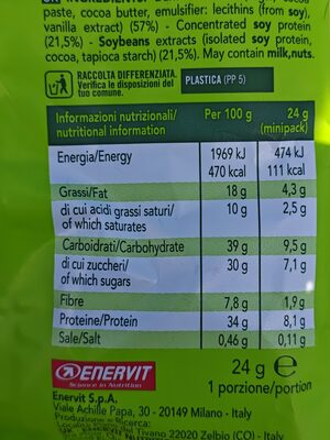 Enervit Enerzona bites Dark Chocolate - Valori nutrizionali