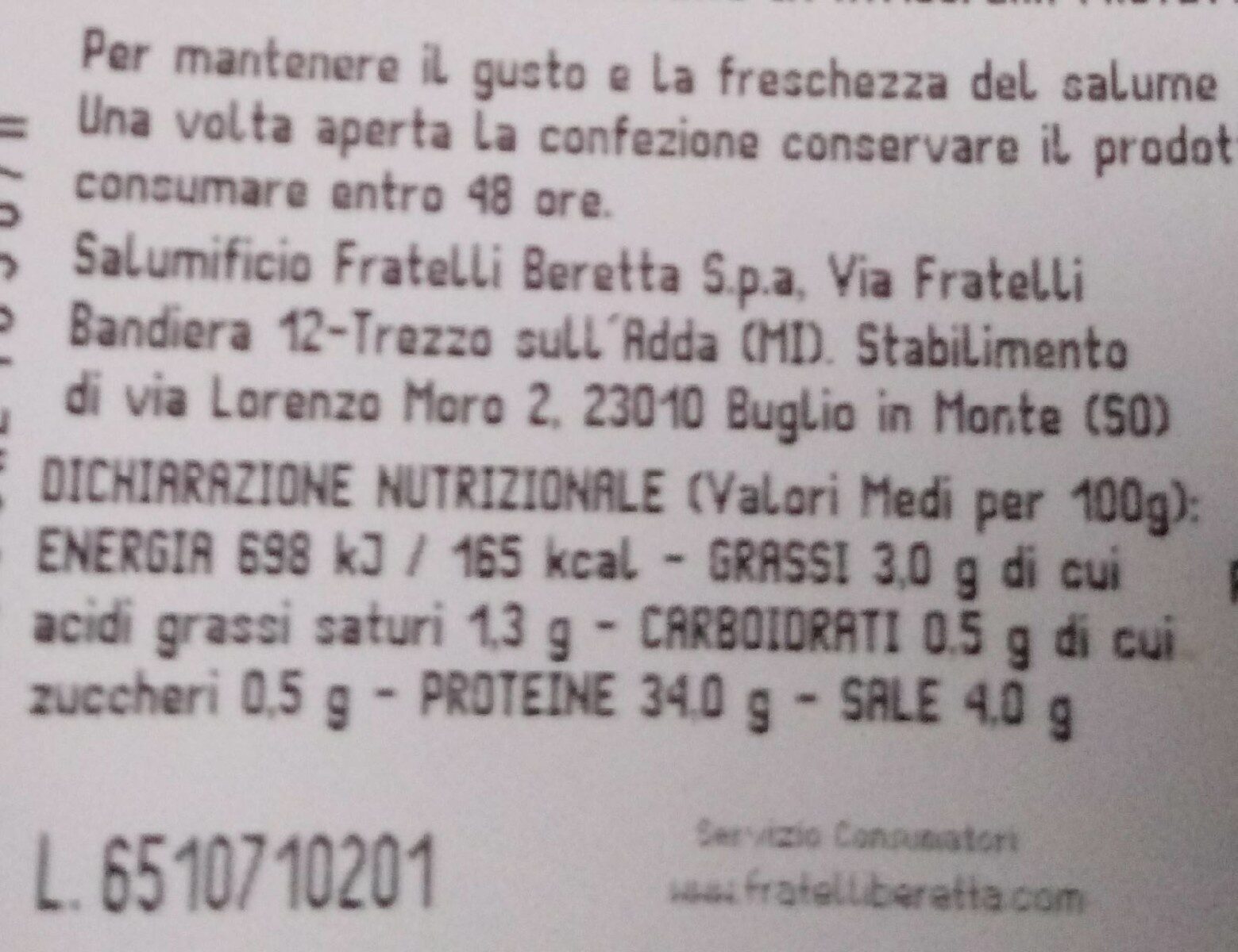 Bresaola della Valtellina IGP - Nutrition facts - fr