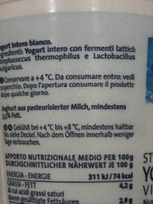 Sterzing Vipiteno Südtiroler Yogurt, Natur - Ingredients - fr