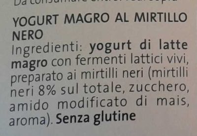 Yogurt magro 0,1% - 125g x 2 - Gusto mirtillo nero - Ingredienti