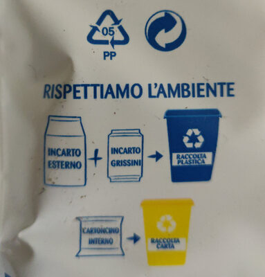 Iposodico grissini - Istruzioni per il riciclaggio e/o informazioni sull'imballaggio