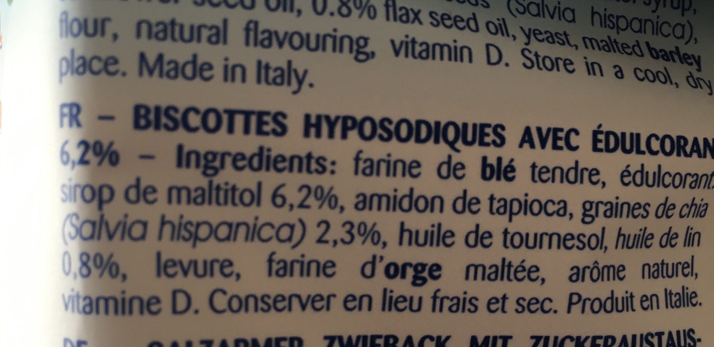 Biscottes - Ingredienser - fr
