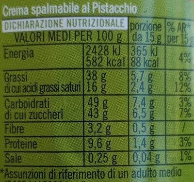 Crema spalmabile al pistacchio - Valori nutrizionali