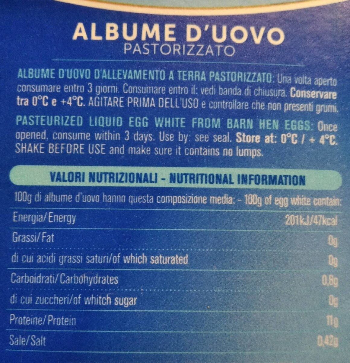 Albume d’uovo - حقائق غذائية - it