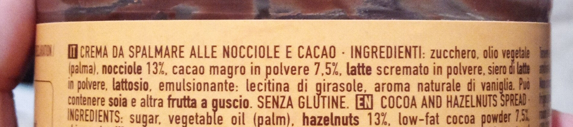 Crema cacao con nocciole - Ingredienti