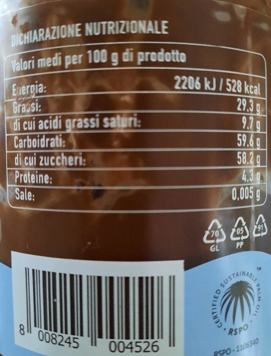 Crema cacao - Valori nutrizionali