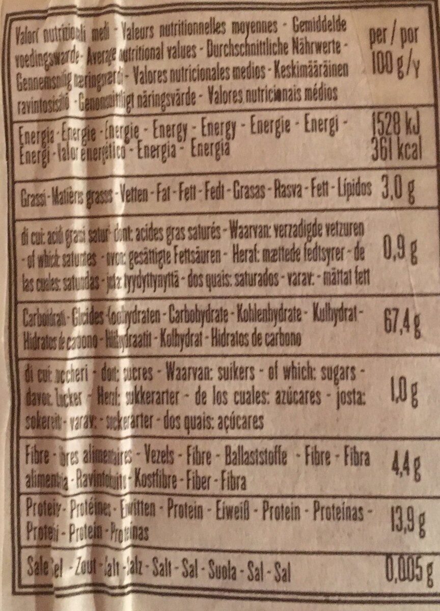 Pates de lentilles corail - Tableau nutritionnel