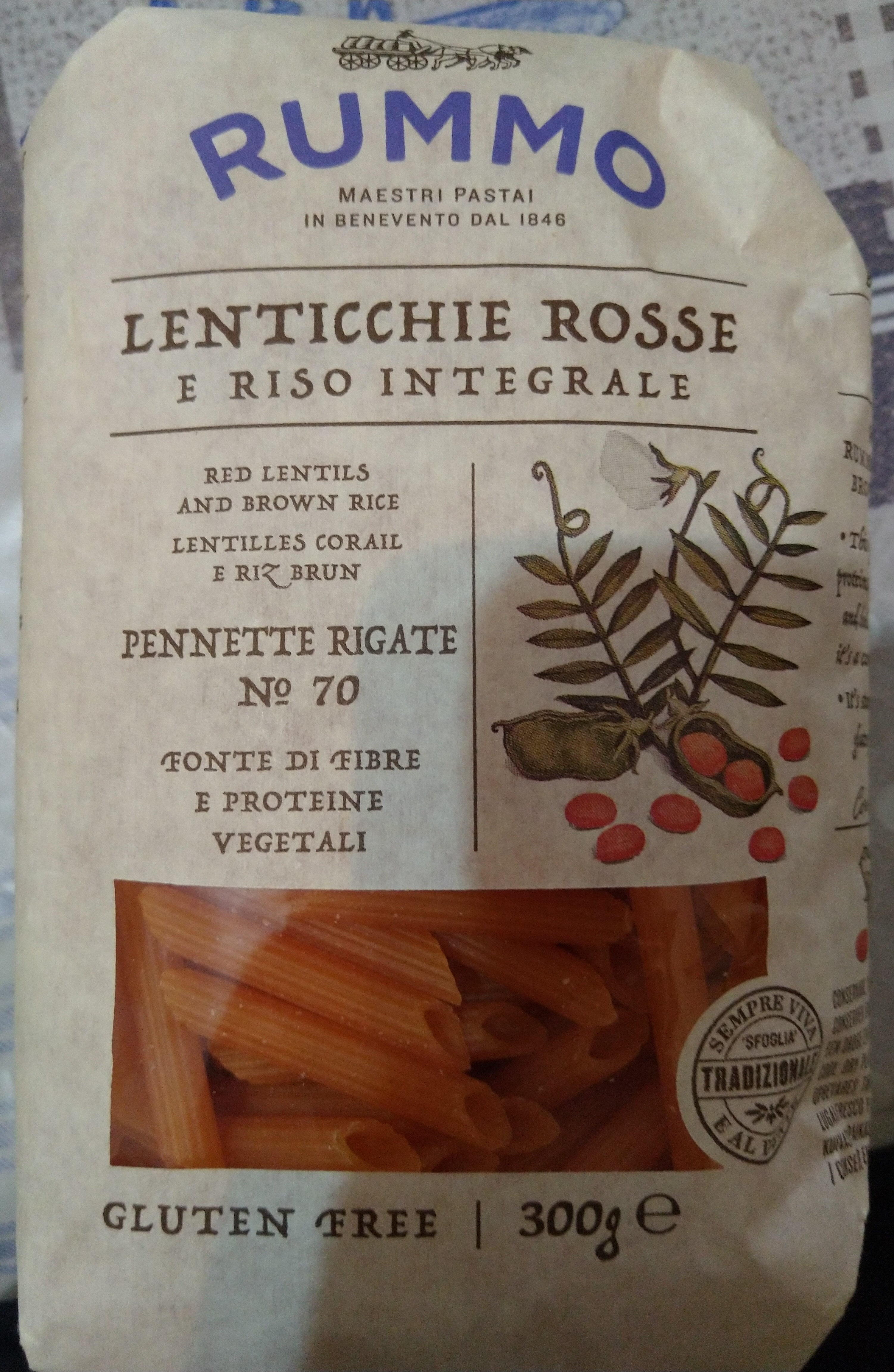 pennette integrali n°70 lenticchie rosse e riso integrale - Prodotto
