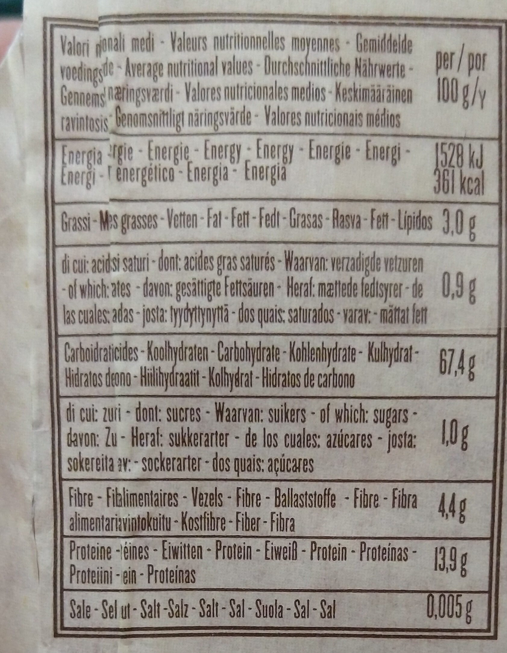 pennette integrali n°70 lenticchie rosse e riso integrale - Información nutricional - it