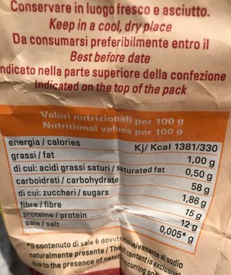 Fiberpasta- La Farina Flour- 1 KG. - Vegan- Low Glycemic - Tableau nutritionnel