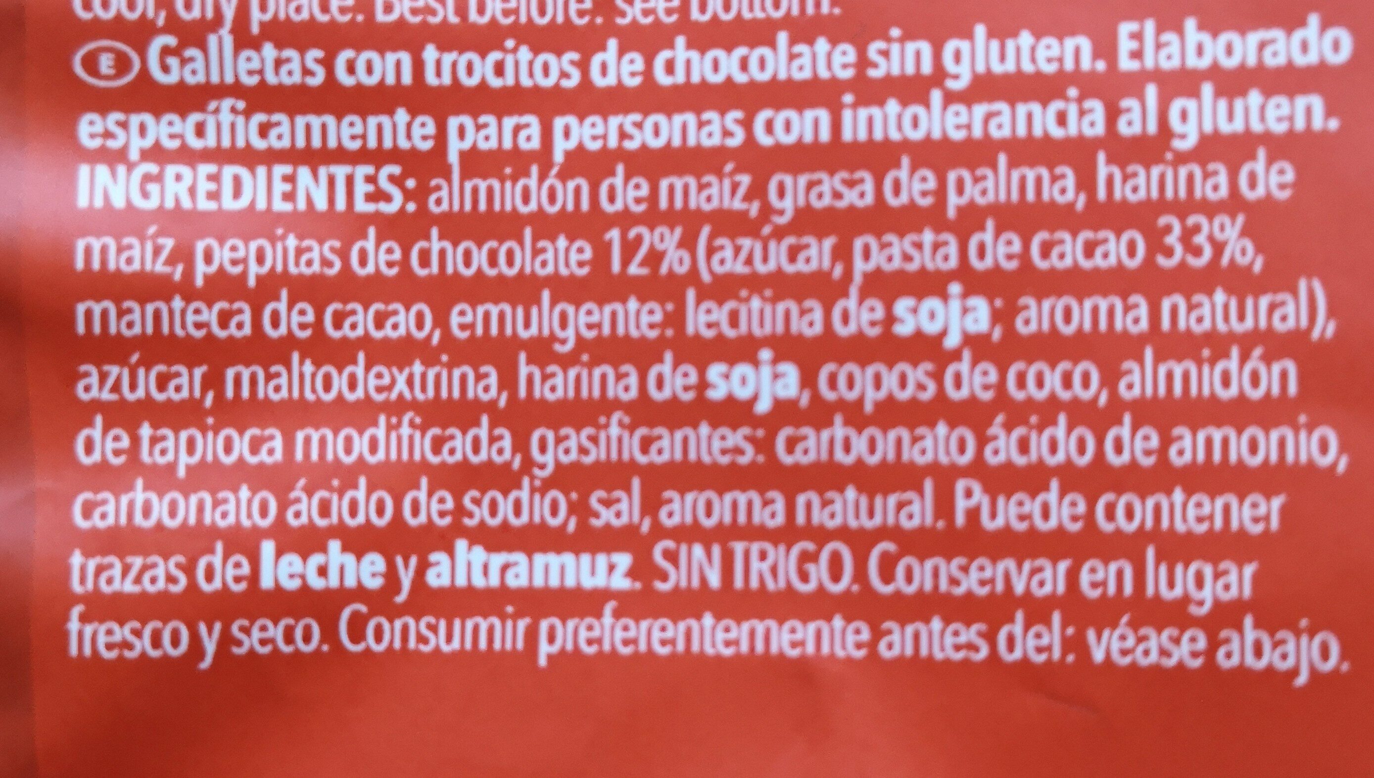 Choco chip cookies gluten free - Ingredienser - en