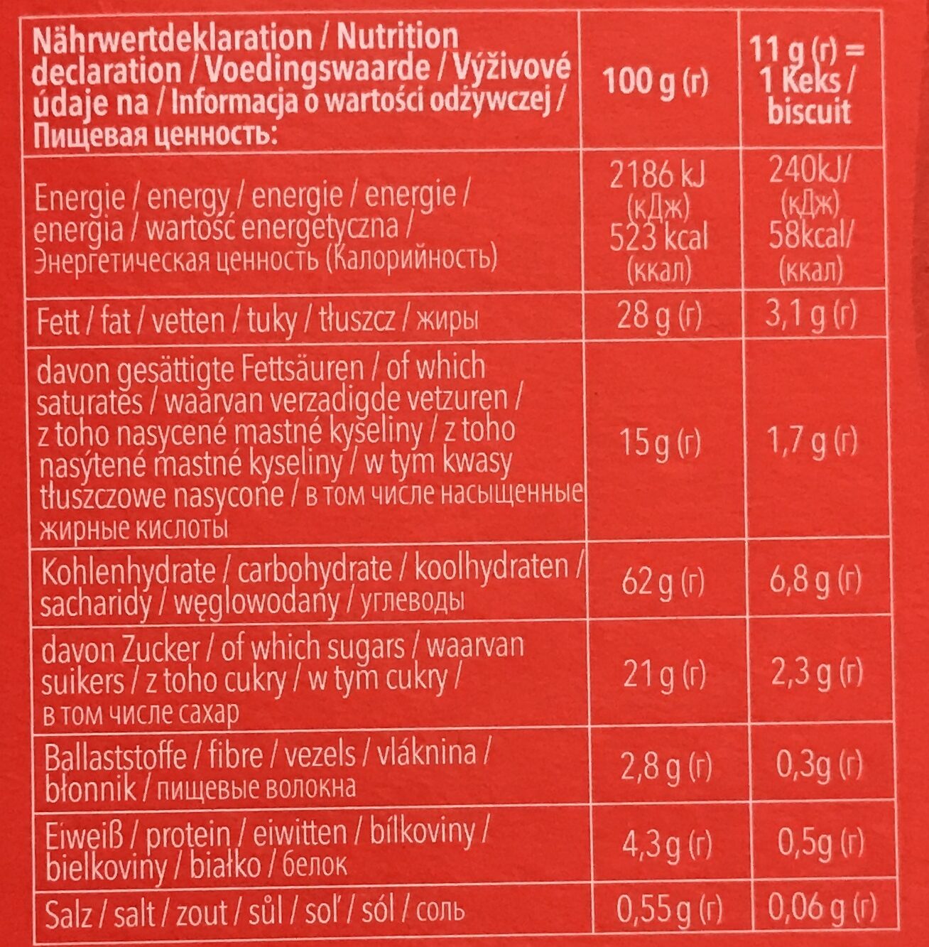 choco chip cookies - Nutrition facts - cs