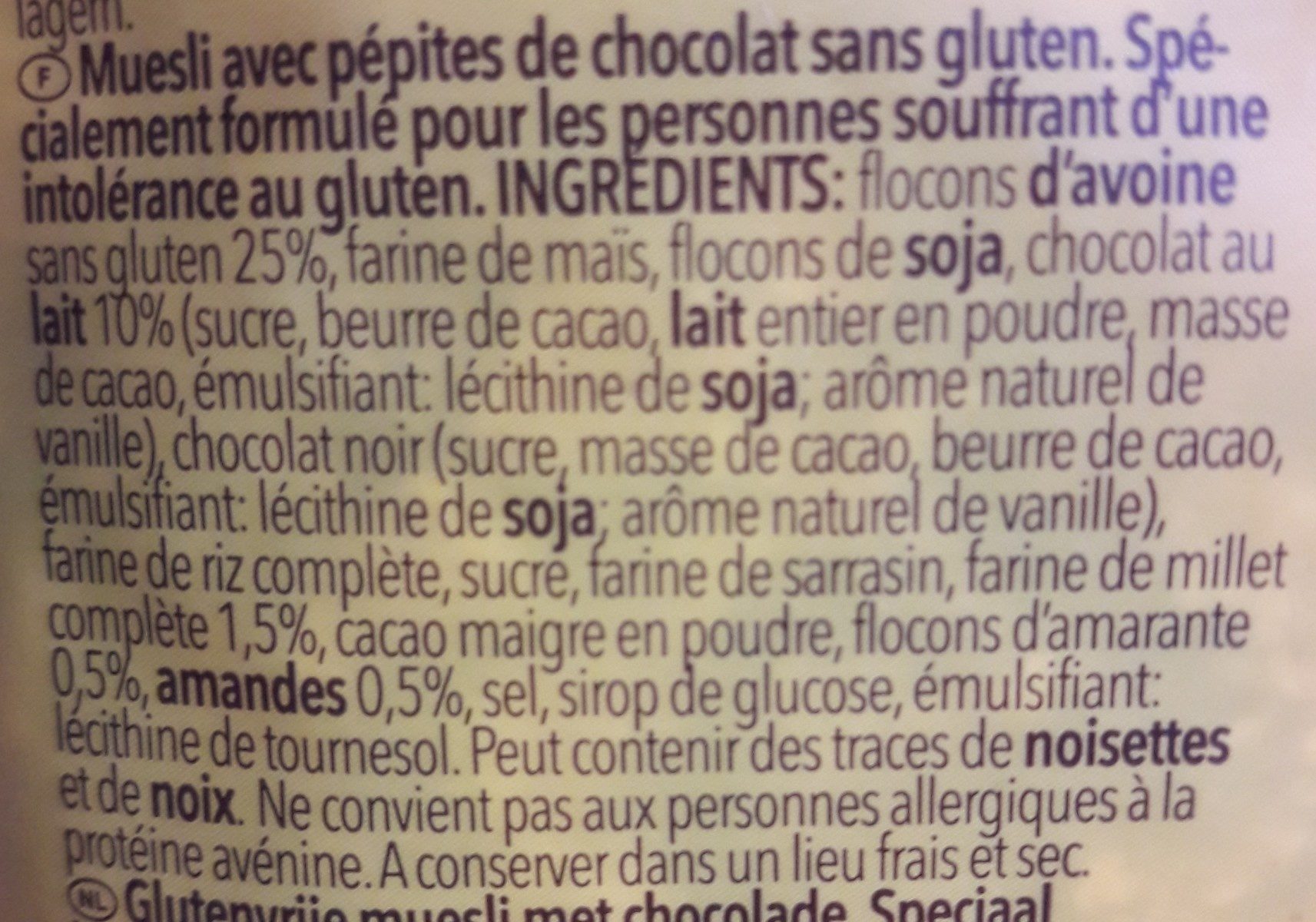 Schär Gluten Free Choco Müsli - Ingredients - fr