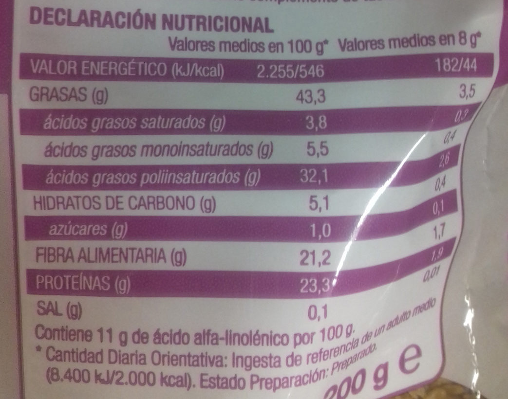 Semillas de lino dorado - Nutrition facts - es