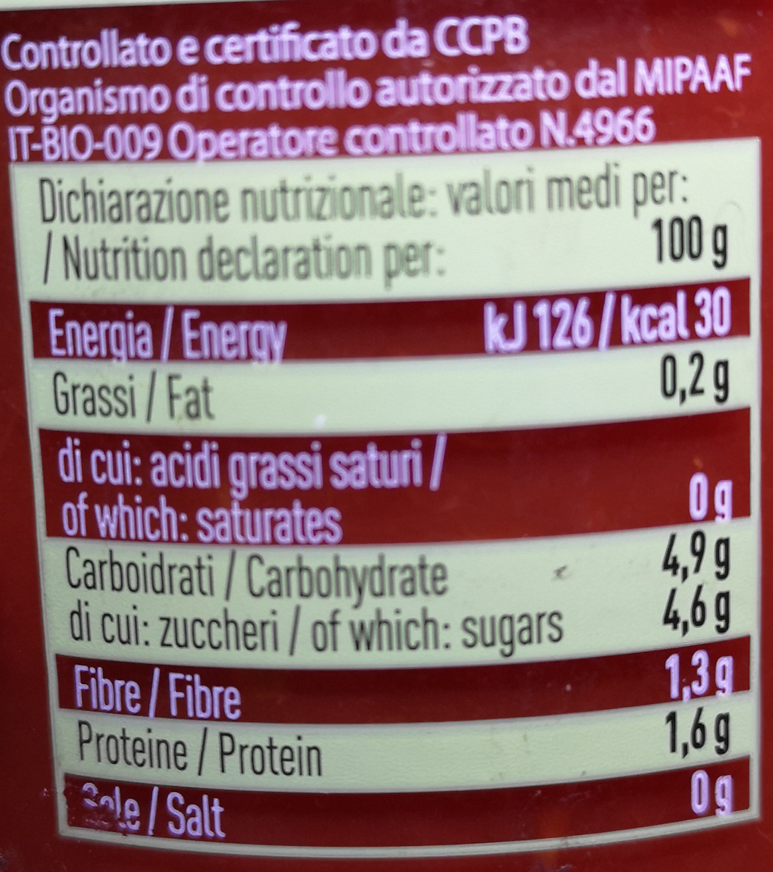 500G Pulpe De Tomate - Valori nutrizionali - fr