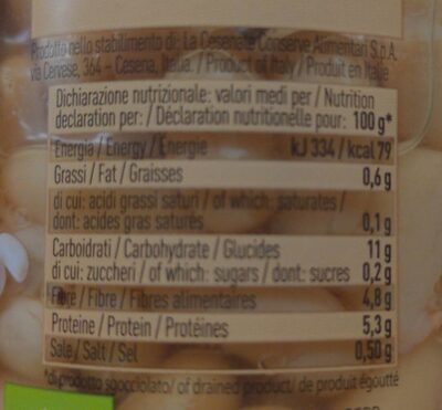 Fagiolini cannellini legumi lessati - Valori nutrizionali
