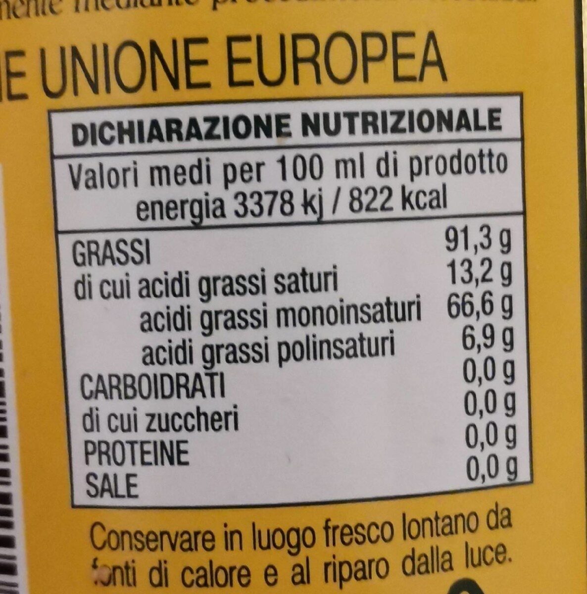 Olio extra vergine di oliva san giovanni litro - Nährwertangaben