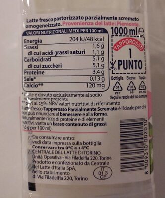 Tapporosso latte fresco pastorizzato parzialmente scremato - Tableau nutritionnel