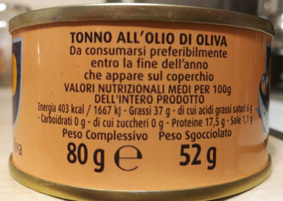 Tonno all'Olio di Oliva - Valori nutrizionali - fr