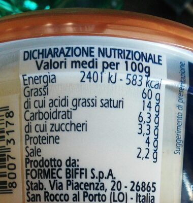 Crema al tartufo - Nutrition facts - it