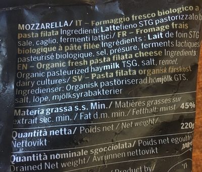 Mozzarella Mia - Ingrédients