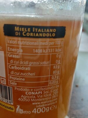Miele Italiano di coriandolo - Valori nutrizionali