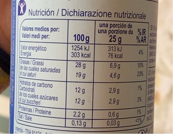 Nata montada ligera - Nutrition facts - es