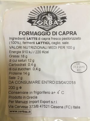 Formaggio 100% capra - Voedingswaarden - it