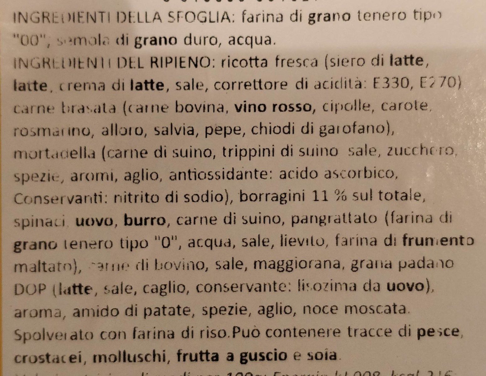 Ravioli alle Borragini - Ingredienser - it