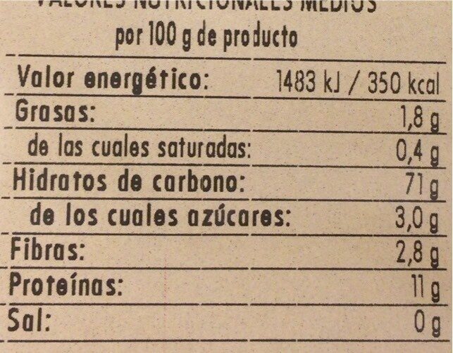 Castagno Spirelli Tricolore Quinoa Eko 500 g - Tableau nutritionnel