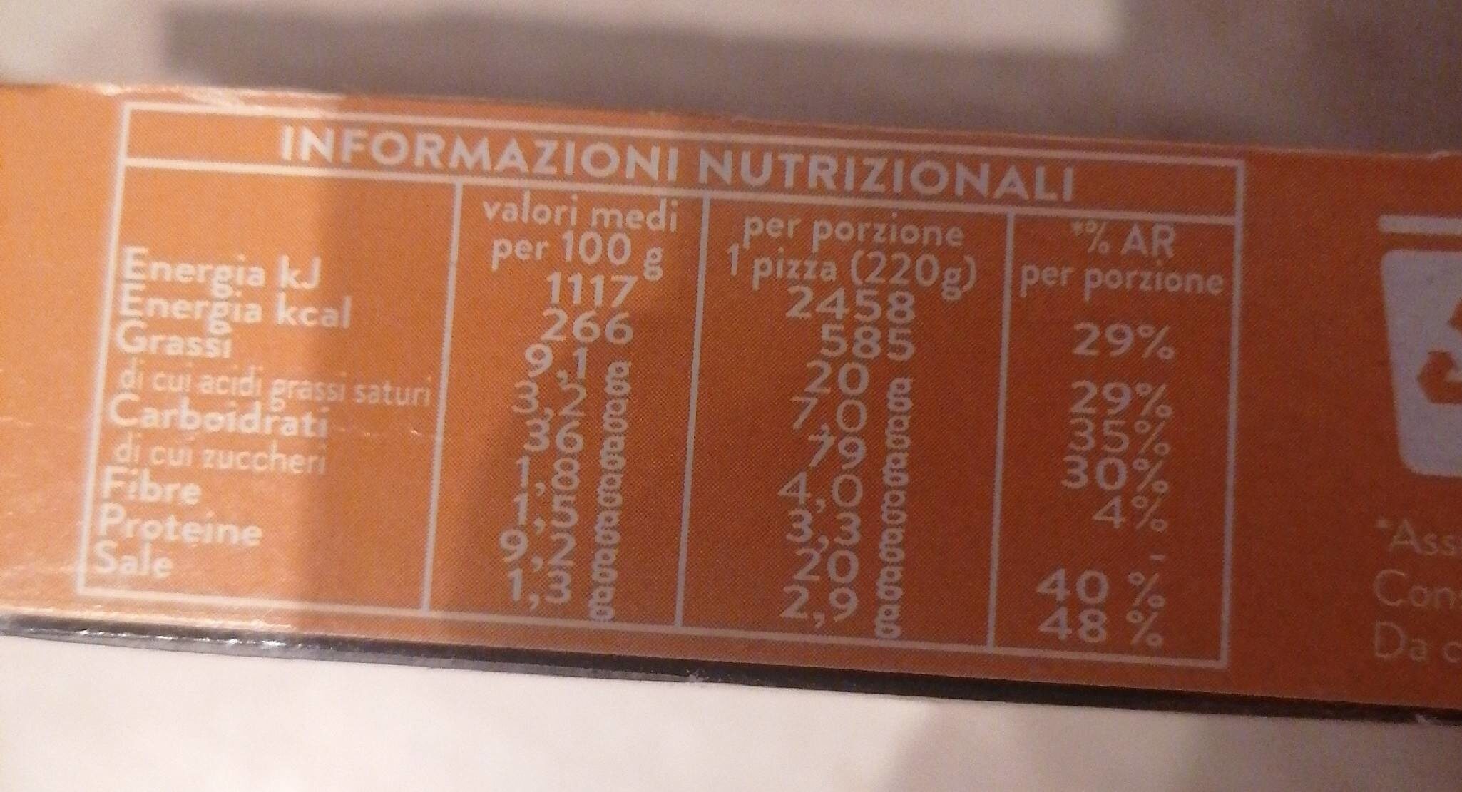 Extra voglia formato pala pizza margherita - Tableau nutritionnel