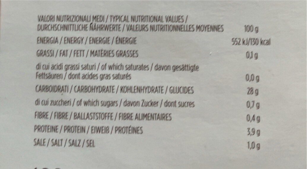 Gnocchi - Valori nutrizionali