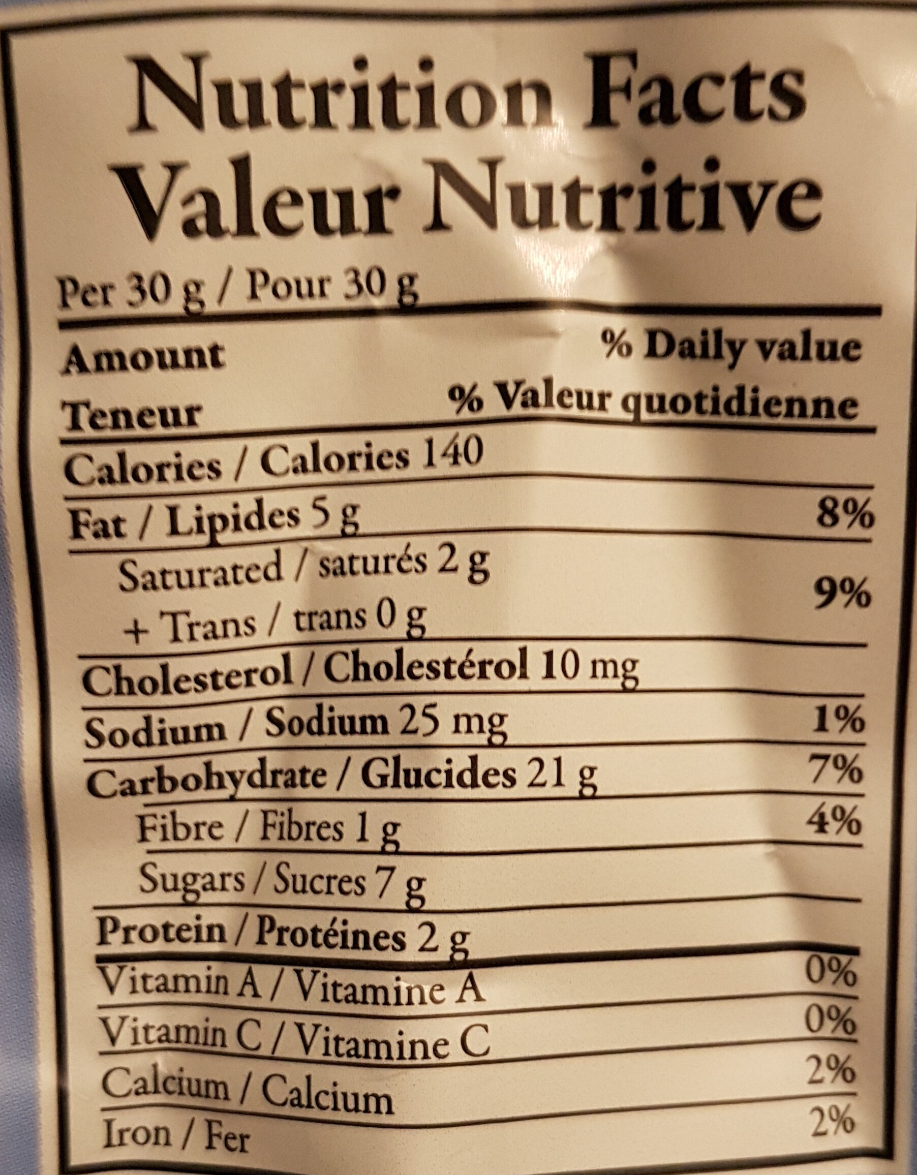 Nocciolato - Tableau nutritionnel