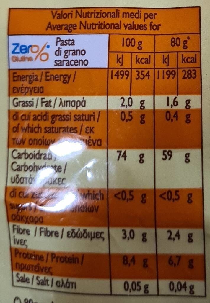 Tagliatelle di grano saraceno - Tableau nutritionnel - it