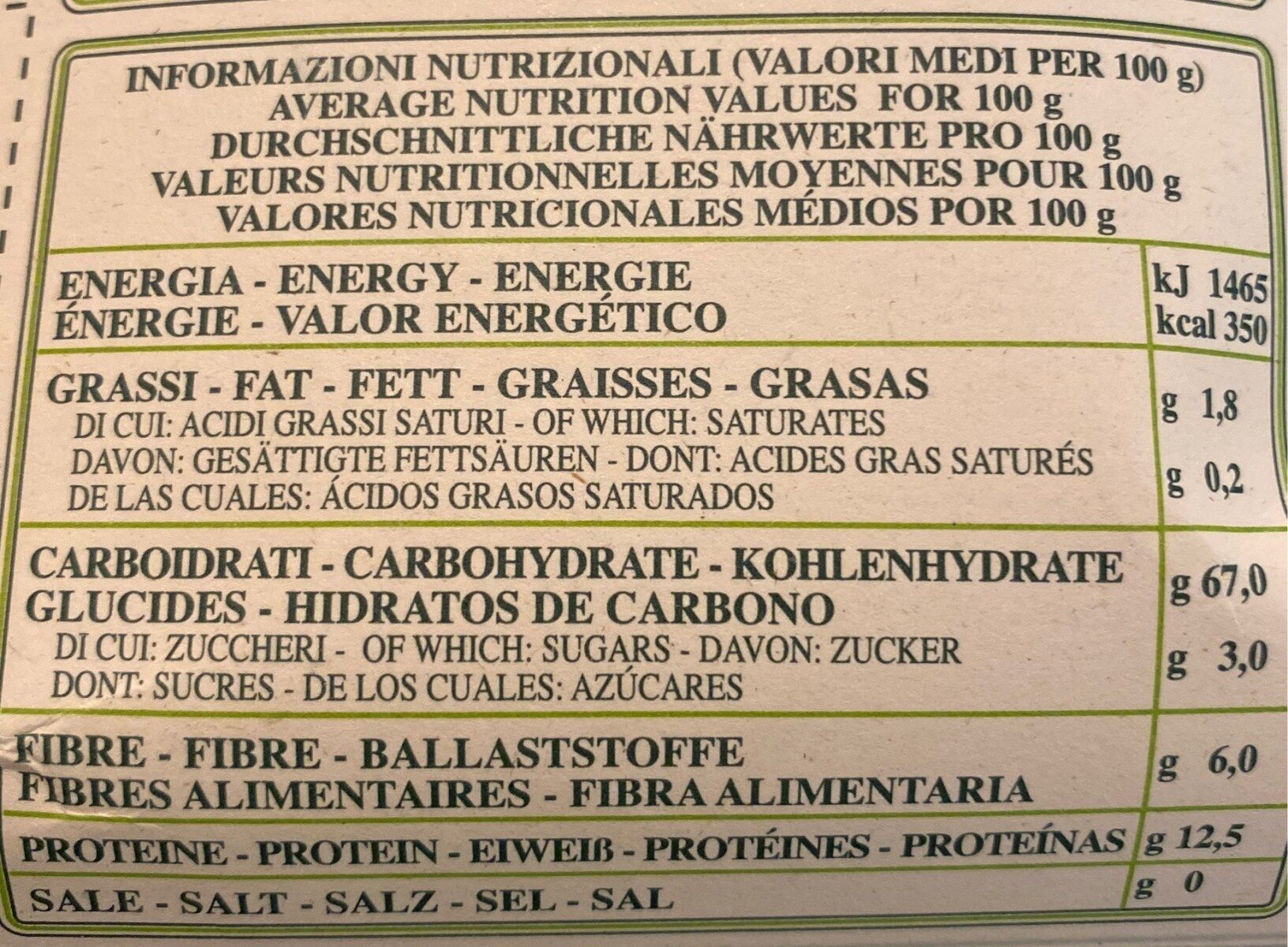 Penne Rigate - Valori nutrizionali - fr