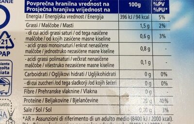 Filetto di Salmone Selvaggio - Ondina - Valori nutrizionali