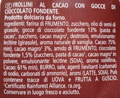 Frollini al cacao con Gocce di Cioccolato Fondente - Ingredienti