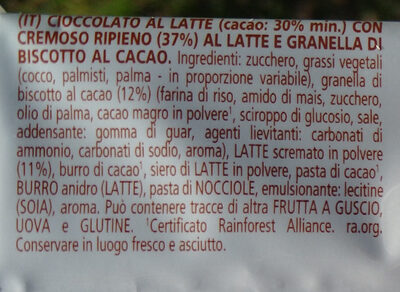 Cioccolato al latte con biscotto - Ingredientes - it