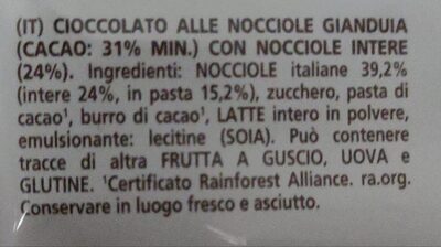 Cioccolato Gianduia con Nocciole intere - Ingredienti