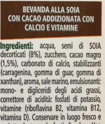 Bevanda Alla Soia Cacao - Ingredienti