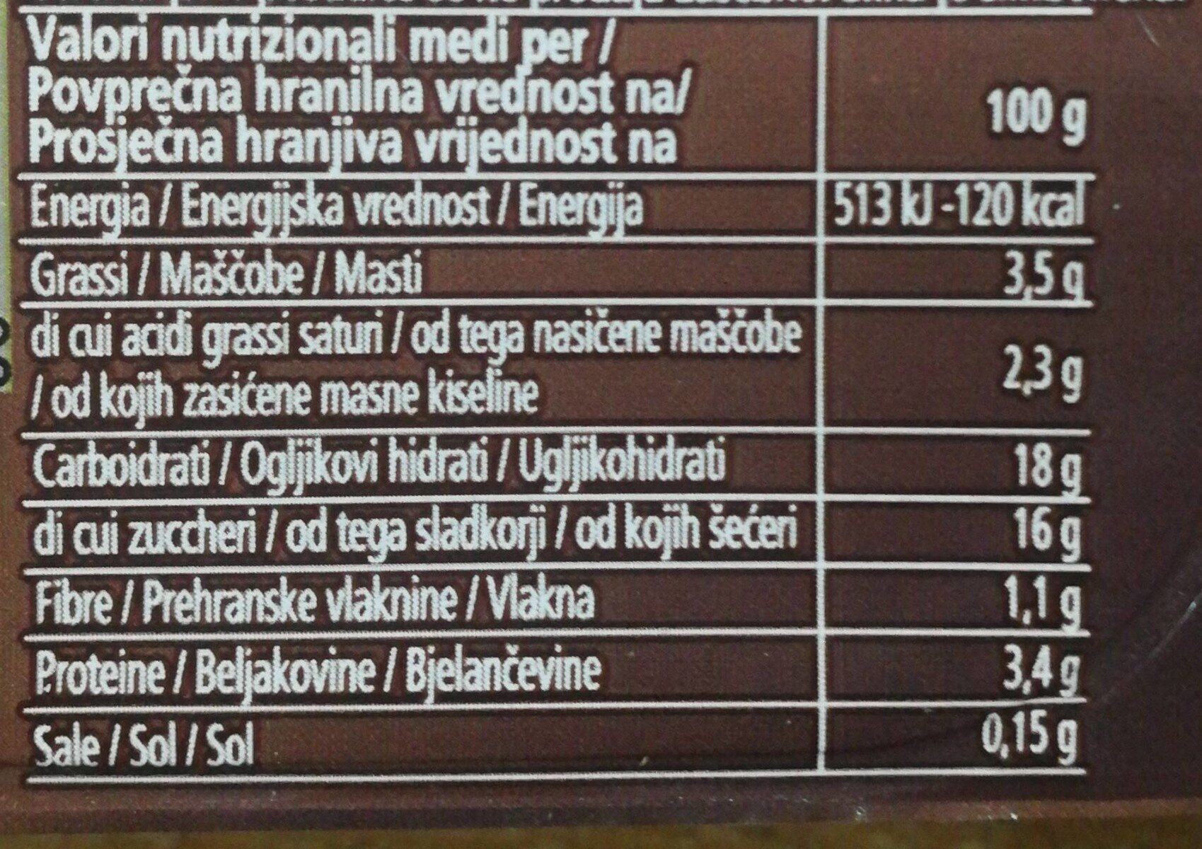 Crema al Cioccolato - Valori nutrizionali