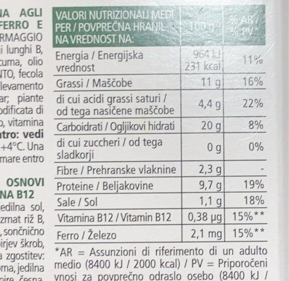 Filetti spinaci e formaggio - Información nutricional - it