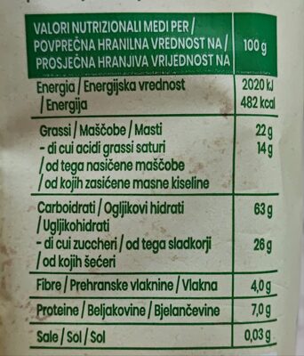 Gallette di riso ricoperte con cioccolato fondente - Valori nutrizionali