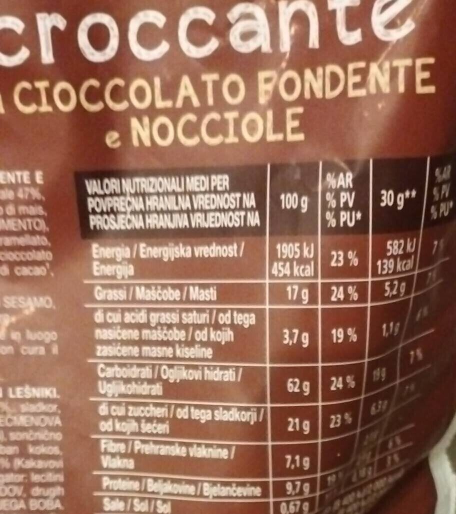 Muesli croccante di cioccolato fondente - Valori nutrizionali