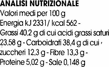 Tavoletta biologica di cioccolato con soja "La Finestra sul Cielo" - Informació nutricional - it