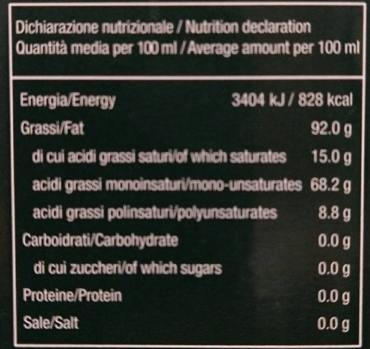 Olio extravergine di oliva - Nutrition facts - fr