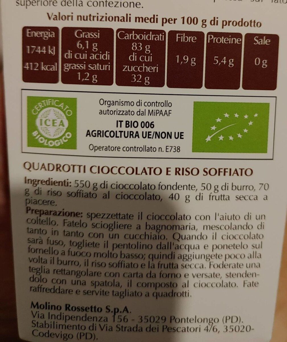 Organic Dark Chocolate Orzo rice - Valori nutrizionali