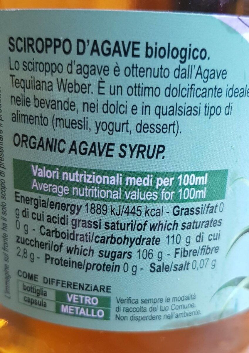 Sciroppo d’Agave - Nutrition facts - it