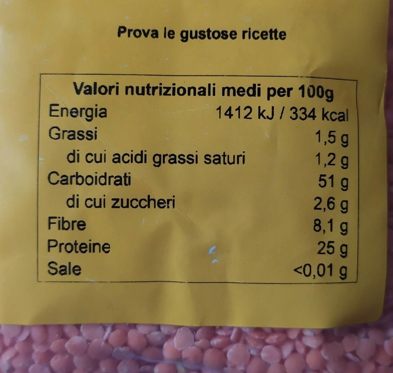 Lenticchie rosse decorticate - Nutrition facts - it