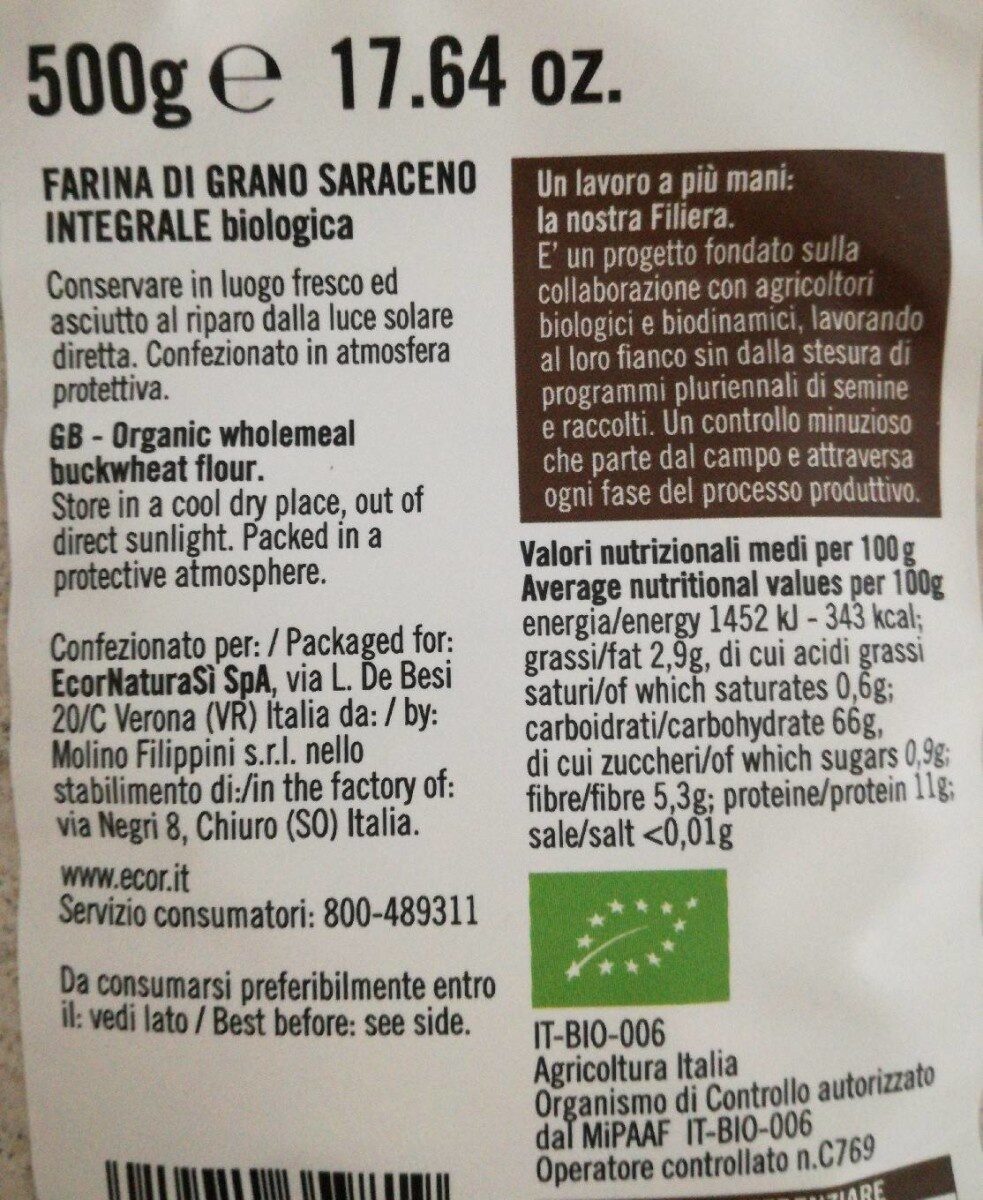 Farina di grano saraceno integrale - Valori nutrizionali